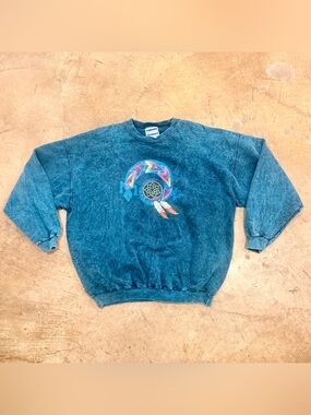 90s Blue Green Black Vintage Lizard Dreamcatcher Grunge Hippie Sweatshirt XL